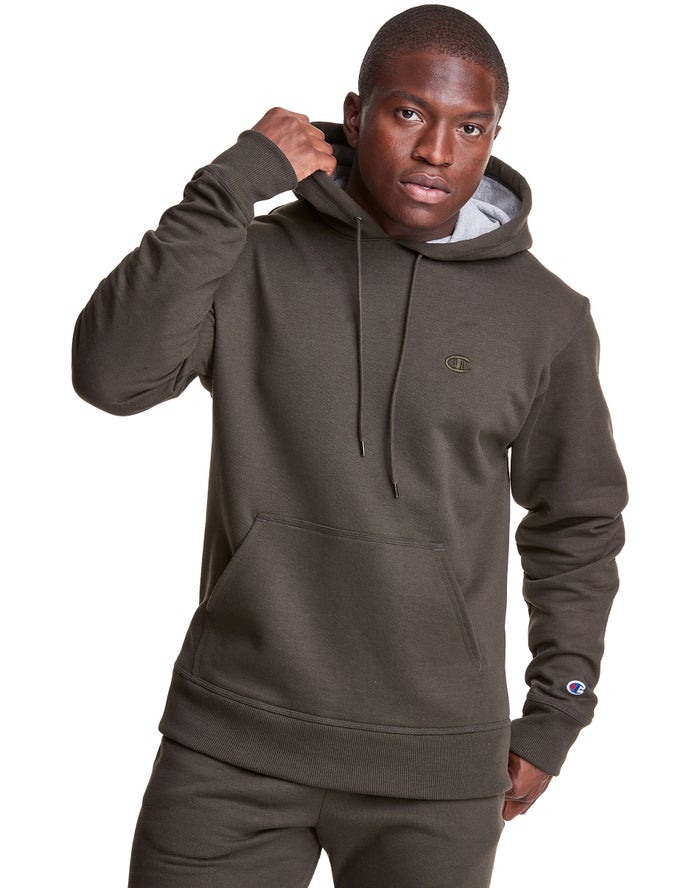 Champion Mens Hoodie NZ - Powerblend Fleece C Logo Dark Olive ( 3479-RVDWX )